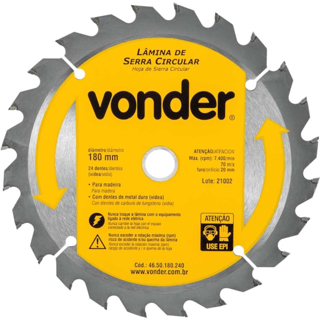 Lâmina de Serra Circular com 24 Dentes 180x20 4650180240 VONDER-9a0f19da-d32f-4e75-b164-959e054492e7