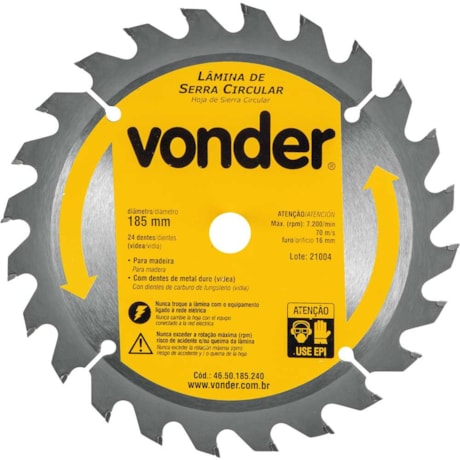 Lâmina de Serra Circular com 24 Dentes 185X16 4650185240 VONDER-0f5313e2-4b97-4f37-9670-0d17ae26a98d