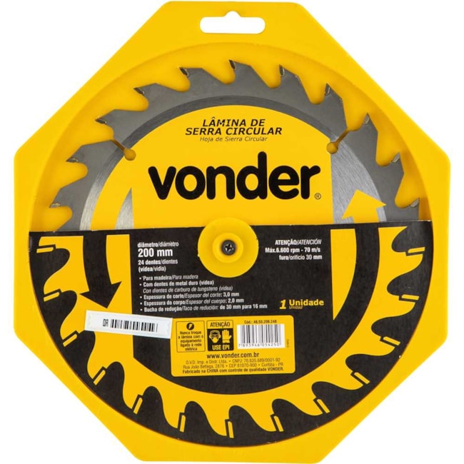 Lâmina de Serra Circular com 24 Dentes 200x30 4650200240 VONDER-59f2639a-970a-4e9c-8d87-9aa6ce2f49f4
