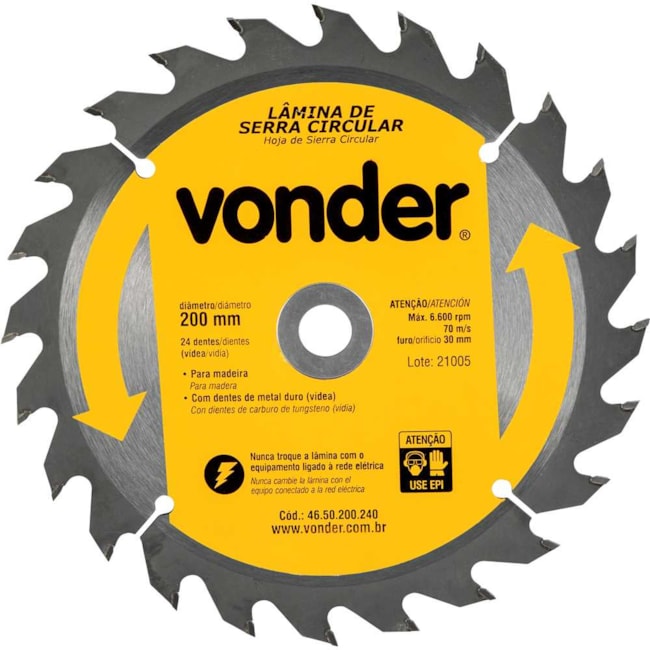 Lâmina de Serra Circular com 24 Dentes 200x30 4650200240 VONDER-5a8a5d3e-f64b-4600-b93d-f398098d4b32