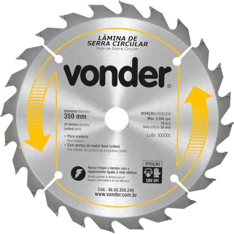 Lâmina de Serra Circular com 24 Dentes 350X30 4650350240 VONDER-527cec53-740e-42e3-bfcc-5d76fece930c