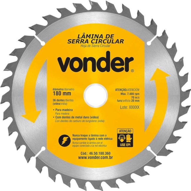 Lâmina de Serra Circular com 36 Dentes 180X20 4650180360 VONDER-a0efc992-7d06-426c-8481-86ac991d3459