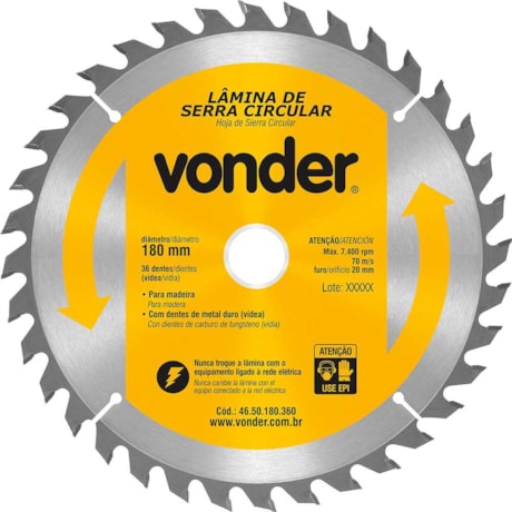 Lâmina de Serra Circular com 36 Dentes 180X20 4650180360 VONDER-d05276fa-cbfd-4866-a4a2-0c3a102b3283