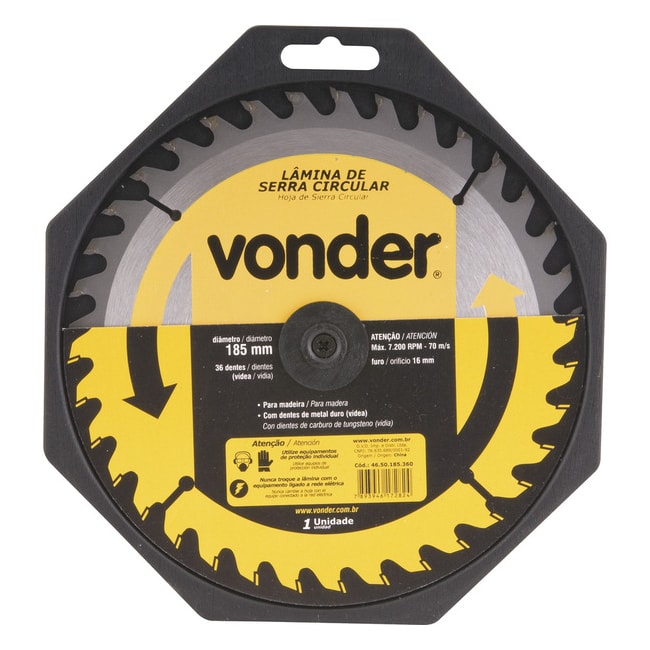 Lâmina de Serra Circular com 36 Dentes 185X16 4650185360 VONDER-c93fe4aa-40e5-4466-8283-3f5025a823d3