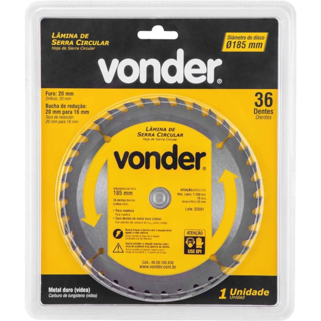 Lâmina de Serra Circular com 36 Dentes 185X20 4650185036 VONDER-cc8ab435-06a7-408c-8637-69624cd5d0d0