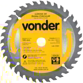 Lâmina de Serra Circular com 36 Dentes 185X20 4650185036 VONDER