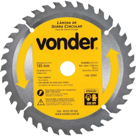 Lâmina de Serra Circular com 36 Dentes 185X20 4650185036 VONDER-a5962ab9-112c-4254-8b65-c6218799910b
