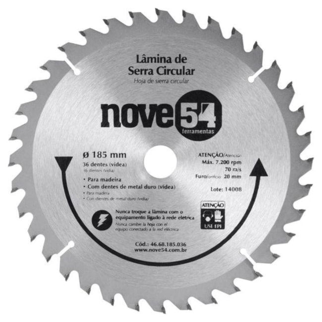 Lâmina de Serra Circular com 36 Dentes 185x20 4668185036 NOVE54-597ab31e-6590-4115-8aa4-154e9bcdf464