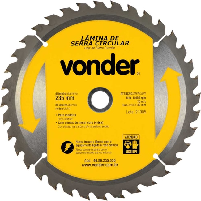 Lâmina de Serra Circular com 36 Dentes 235x30 4650235036 VONDER-a6d86a69-a2f7-47c8-9af2-8da5b06c613d