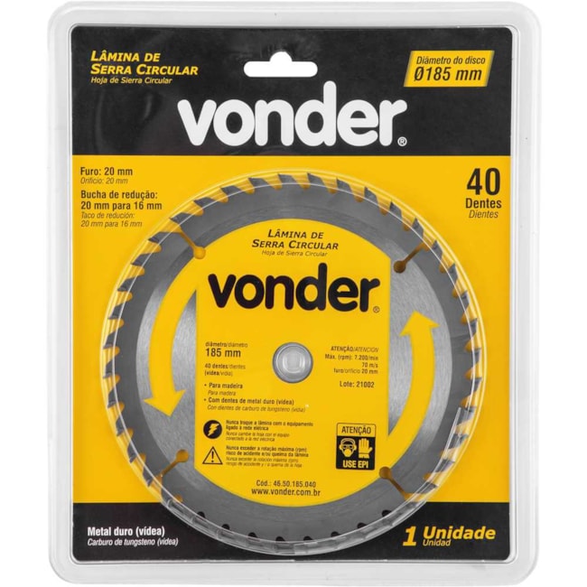 Lâmina de Serra Circular com 40 Dentes 185X20 4650185040 VONDER-8ce7a9e9-90cb-4992-9966-c4a29c8e20e8