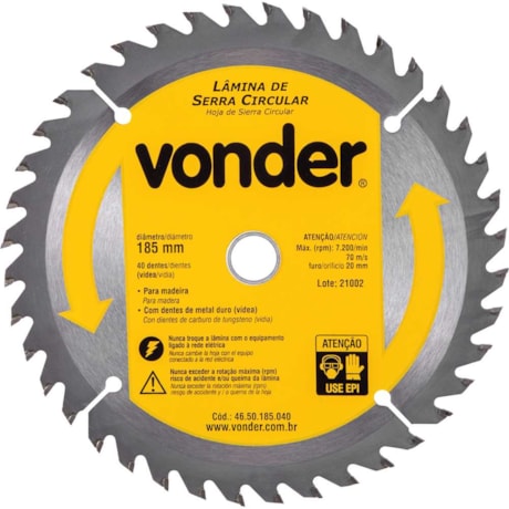 Lâmina de Serra Circular com 40 Dentes 185X20 4650185040 VONDER-771406a7-363d-4276-afca-223d4e89e773