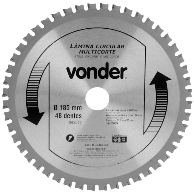 Lâmina de Serra Circular com 48 Dentes 185x1.1 4675185048 VONDER-80f0902f-7323-4609-a199-8ef00a04af12