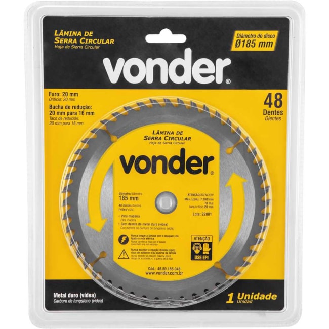 Lâmina de Serra Circular com 48 Dentes 185X20 4650185048 VONDER-fa55b30f-768a-41c6-b66e-78ed33cfb776