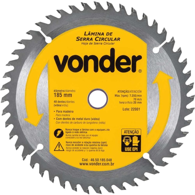 Lâmina de Serra Circular com 48 Dentes 185X20 4650185048 VONDER-b23c1c47-9619-4fa0-9823-9ebf0bf1416a