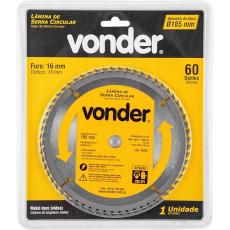 Lâmina de Serra Circular com 60 Dentes 185x16 4650185600 VONDER-5faeedef-e656-4324-9e4a-0e5a60f1b8fa