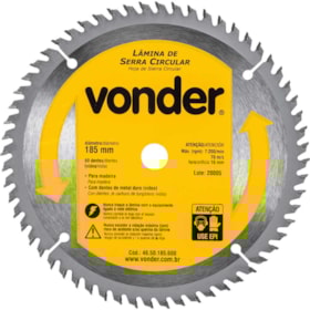 Lâmina de Serra Circular com 60 Dentes 185x16 4650185600 VONDER