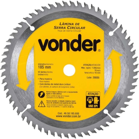 Lâmina de Serra Circular com 60 Dentes 185x16 4650185600 VONDER-7c21ac89-36ea-43fa-9f40-67b20e376a4b
