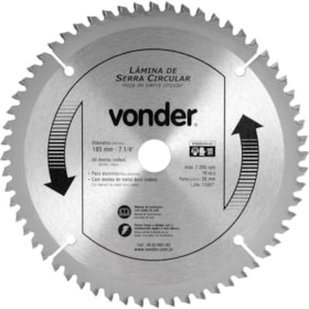 Lâmina de Serra Circular com 60 Dentes 185X20 4650060185 VONDER