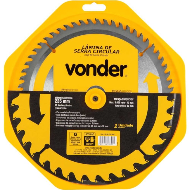 Lâmina de Serra Circular com 60 Dentes 235x30 4650235060 VONDER-704fb3f1-66d9-403f-b353-585aac6bcef5