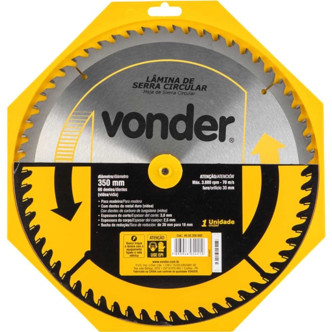 Lâmina de Serra Circular com 60 Dentes 350X30 4650350600 VONDER-ba076003-6f30-4c59-bc2c-703a5a9862b5