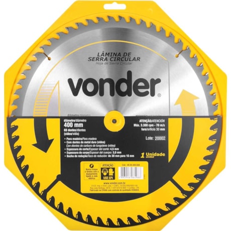 Lâmina de Serra Circular com 60 Dentes 400X30 4650400600 VONDER-564d134b-d2d3-48fc-9ee1-6b8a71444da5