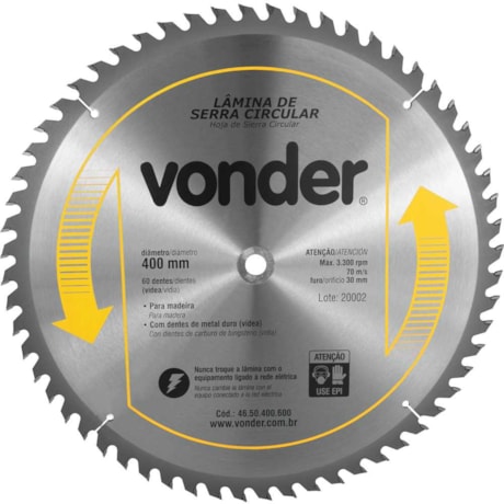 Lâmina de Serra Circular com 60 Dentes 400X30 4650400600 VONDER-ec19ec20-1956-467b-b906-96fecf06b52b