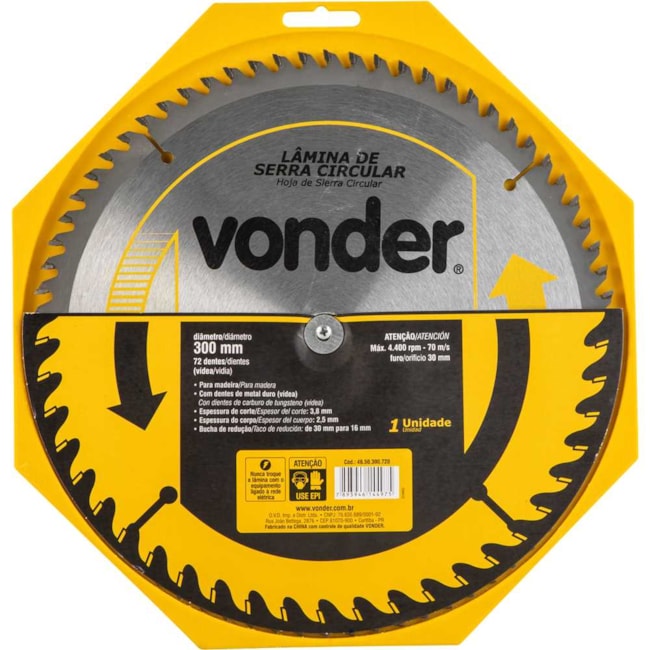 Lâmina de Serra Circular com 72 Dentes 300x30 4650300720 VONDER-82188974-bfbb-40ad-8096-9a26de693936