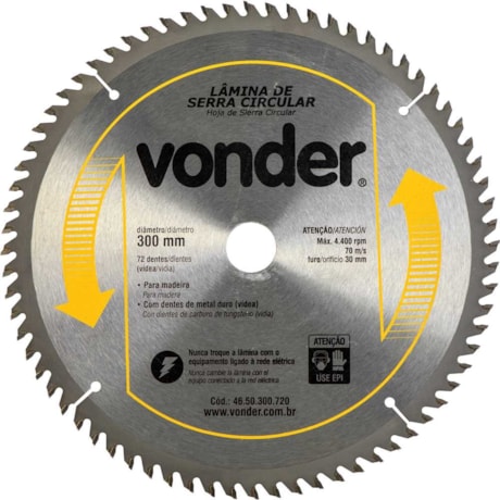 Lâmina de Serra Circular com 72 Dentes 300x30 4650300720 VONDER