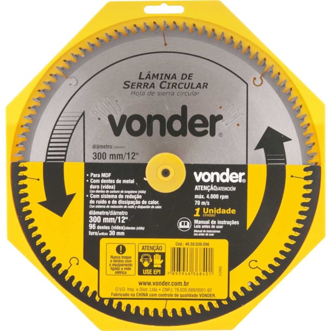 Lâmina de Serra Circular com 96 Dentes 300x30 4650030096 VONDER-7bef7e71-7507-4b53-84cc-7db3ce6abe19