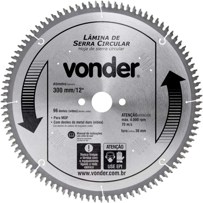 Lâmina de Serra Circular com 96 Dentes 300x30 4650030096 VONDER-76cac7f5-b33f-46cc-bf58-ae18e98a45f0