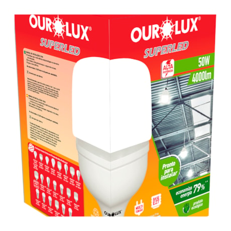 Lâmpada de Led Bulbo HO 50W E27 6500K Bivolt Super Led de Alta Potência OUROLUX