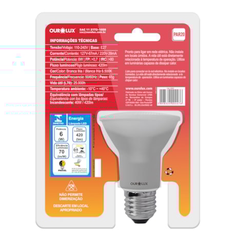 Lâmpada de Led Par20 6W E27 6400K Bivolt 20090 OUROLUX-125043d9-bc4b-4ec0-8f5e-201936dfb1ef