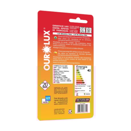 Lâmpada Fluorescente Compacta 3U 20W E27 2.700K 110V 4530 OUROLUX-321c8ddf-7bff-4a27-a02c-138abef4bfc8