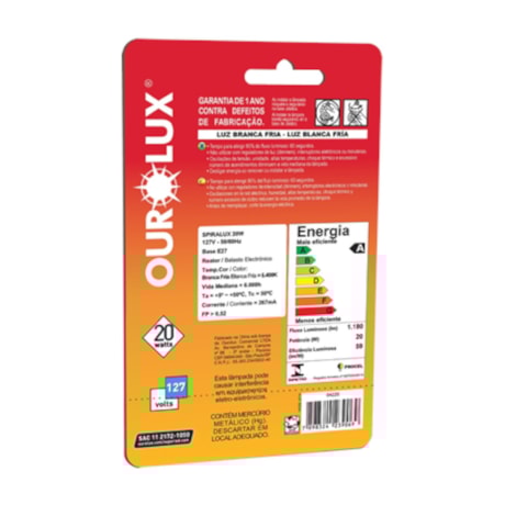 Lâmpada Fluorescente Compacta Espiral 15W E27 6400K 220V 4211 OUROLUX-e4e68b88-4f06-4904-85c7-83510f297169