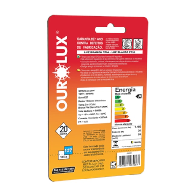 Lâmpada Fluorescente Compacta Espiral 15W E27 6400K 220V 4211 OUROLUX-71b72d75-2446-437d-b93b-8e14baa51733