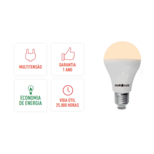 Lâmpada Led Bulbo 12W E27 6500K Bivolt SUPERLED OURO OUROLUX-6238e169-73a5-47d3-a407-8a9a4c33bac4
