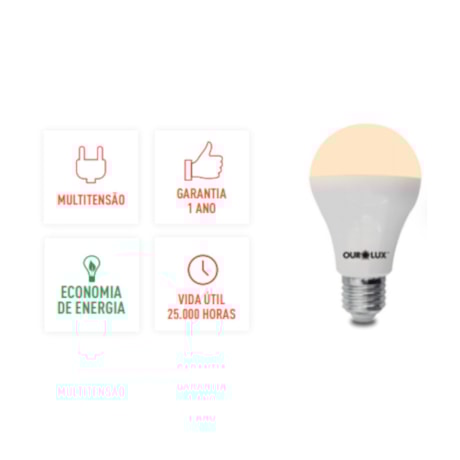 Lâmpada Led Bulbo 12W E27 6500K Bivolt SUPERLED OURO OUROLUX-107e192e-bcfc-4bc2-a797-c2c7f72193ca