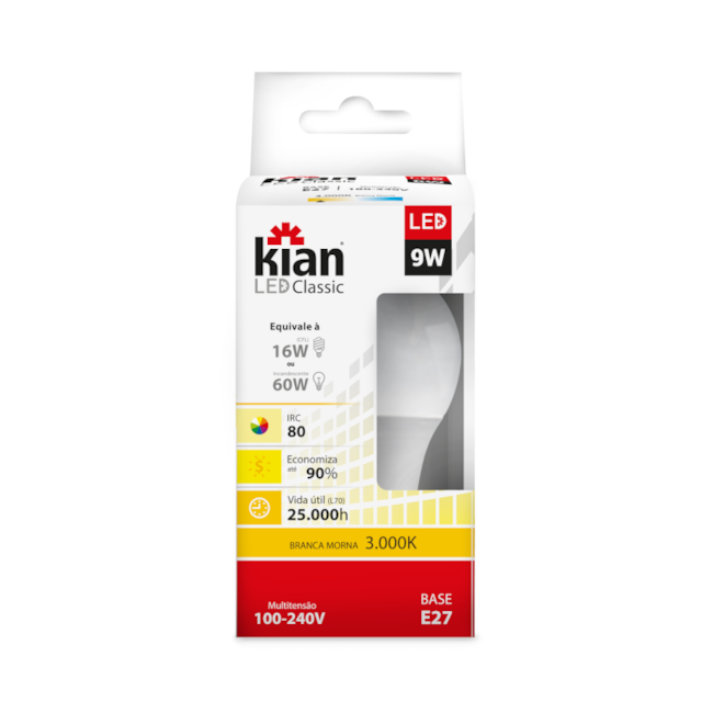 Lâmpada Led Bulbo 9W E27 3000k Bivolt 10057 KIAN-266f8d19-e098-4c24-bb2e-6d536cca60db