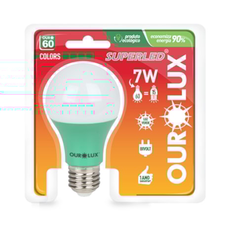 Lâmpada LED Luz Verde 7W E27 Bivolt 5454 COLORS OUROLUX-63bb41a0-dd0a-4ee2-a52e-89d37de5c9a2