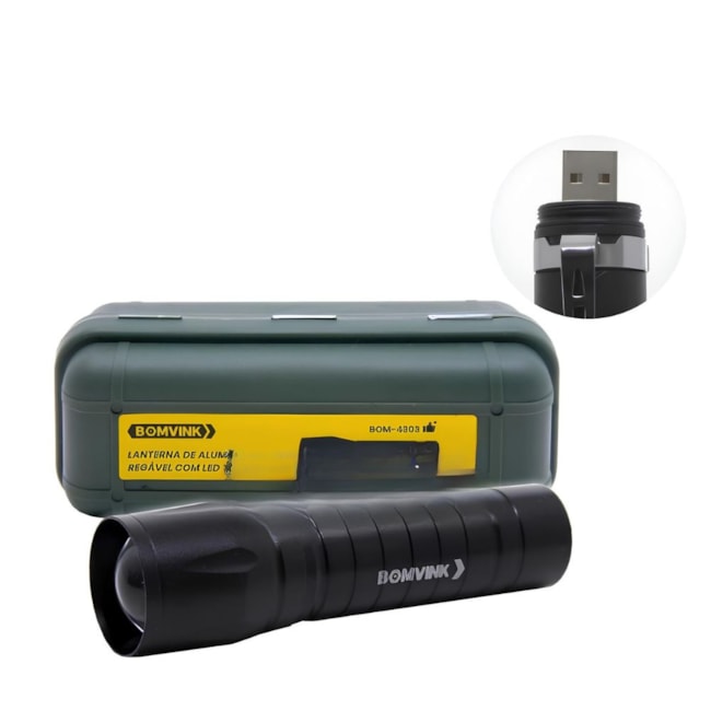 Lanterna LED Tatica Mini com Carregador USB T6 BOM-4302 (SUBSTITUI LT 414) BOMVINK-68370ad3-6306-4cc9-ae9b-76ad92e74d28