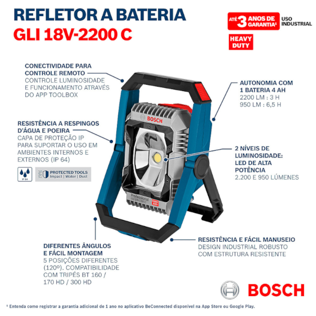 Lanterna Refletora de Led 18V sem Bateria sem Carregador GLI 18V-2200 C BARE BOSCH-a1e89ff1-5e7e-4df7-bf7d-7296b89349a5