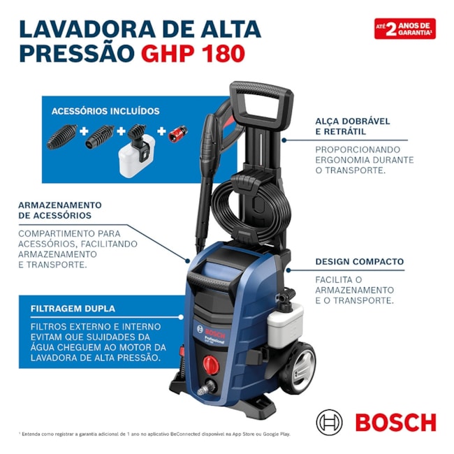 Lavadora de Alta Pressão 1800 PSI/Libras 240L/h 1500W GHP 180 BOSCH-f395d057-5845-4ebd-9c90-189e8ca93427