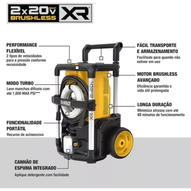 Lavadora de Alta Pressão 20V sem Bateria sem Carregador DCPW1600B-B3 DEWALT-109f2be6-40f5-40b9-a75f-46f420543359