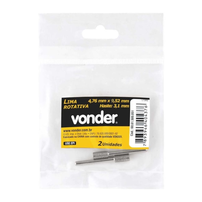 Lima Rotativa para Microrretífica 4,76mmx3,1x9,5mm com 2 Peças 6061500051 VONDER-348facd8-d632-4b29-9c19-2afea0f3e4d3