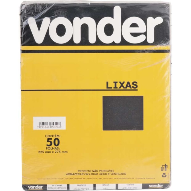 Lixa D'Água Grão 240 com 100 Peças 1251024000 VONDER-215a7052-ec15-4552-8e37-5383b1cde218