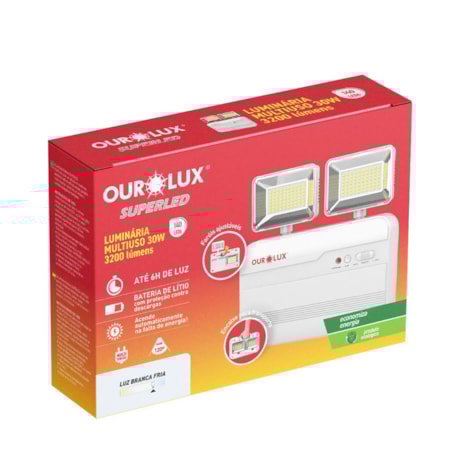 Luminária de Emergência LED 2 Faróis 30W 3200LM 6500K 01980 OUROLUX