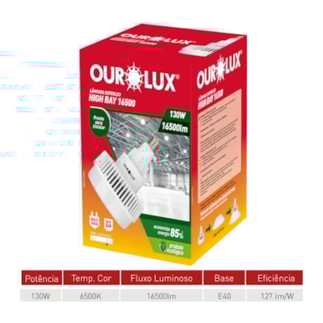Luminária de LED Industrial 130W 6500K E-40 Bivolt High Bay OUROLUX-a867bcab-54bf-4459-b64a-b81952171bc2