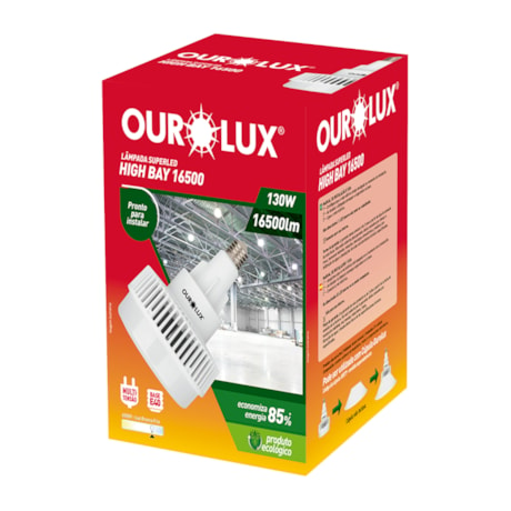 Luminária de LED Industrial 130W 6500K E-40 Bivolt High Bay OUROLUX