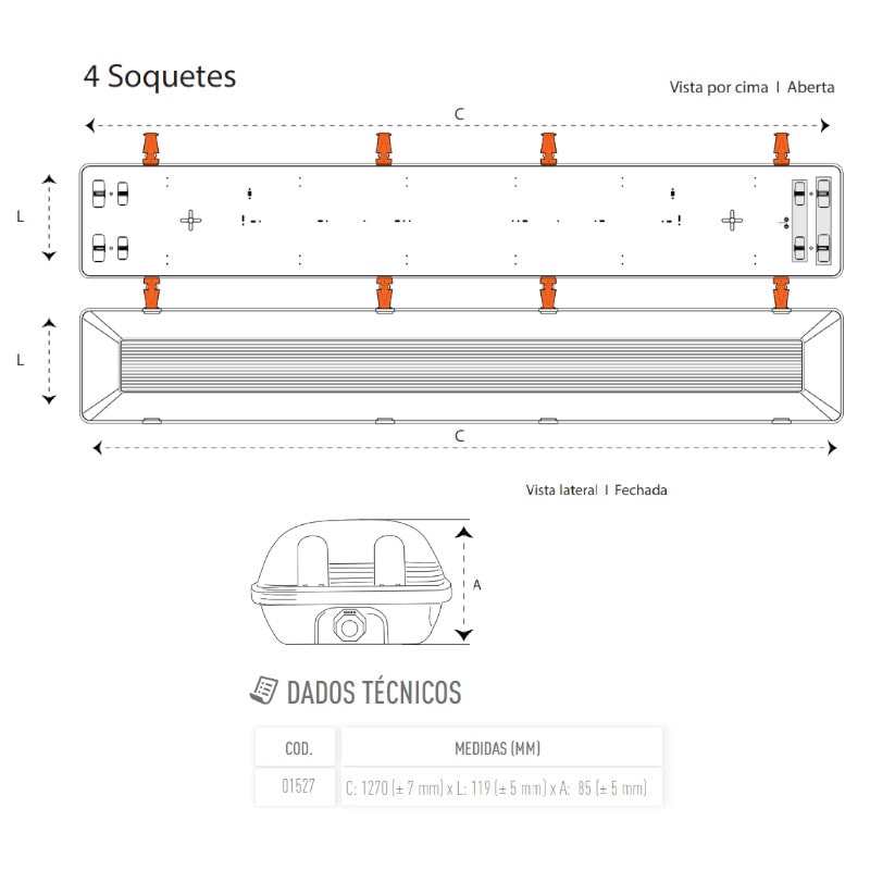 Luminária Hermética 120cm 2X28/32/36/40W IP65 OUROLUX Anhanguera