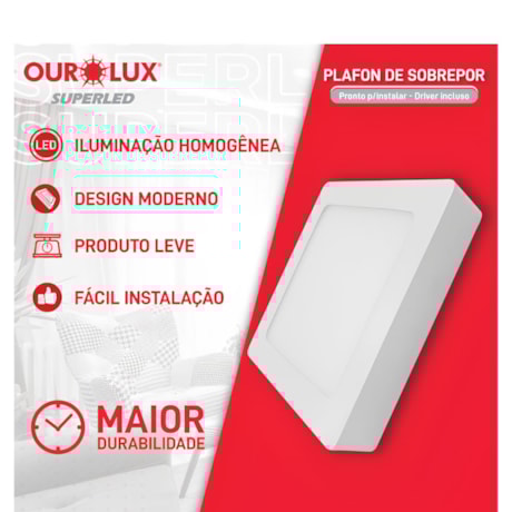 Luminária LED Sobrepor Painel Quadrado 18W 223x223mm 6400K Bivolt 03215 OUROLUX-52f7c62b-6092-4360-aff4-741239855b93
